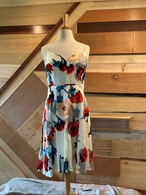Banana Republic White Floral Mini Dress with Red & Blue Accents